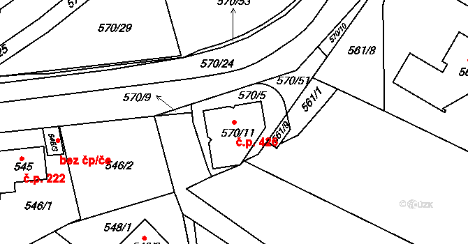 Velká Chuchle 426, Praha na parcele st. 570/11 v KÚ Velká Chuchle, Katastrální mapa