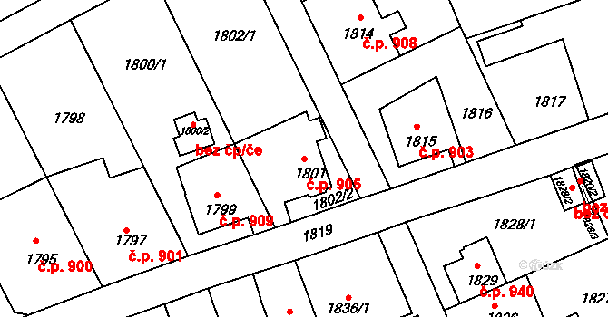 Šluknov 905 na parcele st. 1801 v KÚ Šluknov, Katastrální mapa