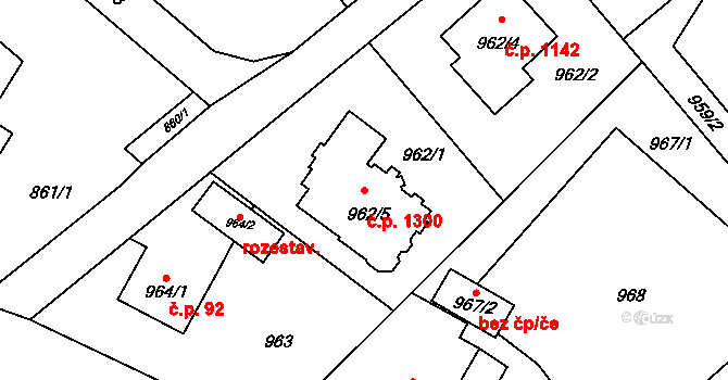 Ráj 1300, Karviná na parcele st. 962/5 v KÚ Ráj, Katastrální mapa
