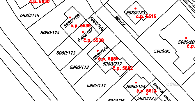 Chomutov 5559 na parcele st. 5980/180 v KÚ Chomutov I, Katastrální mapa