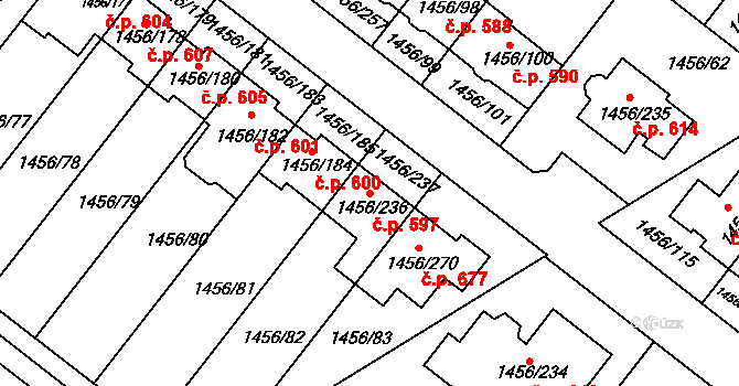 Troubsko 597 na parcele st. 1456/236 v KÚ Troubsko, Katastrální mapa