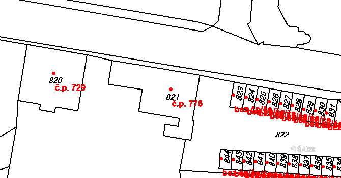 Duchcov 775 na parcele st. 821 v KÚ Duchcov, Katastrální mapa