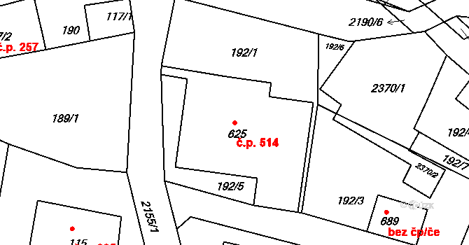 Dolní Podluží 514 na parcele st. 625 v KÚ Dolní Podluží, Katastrální mapa