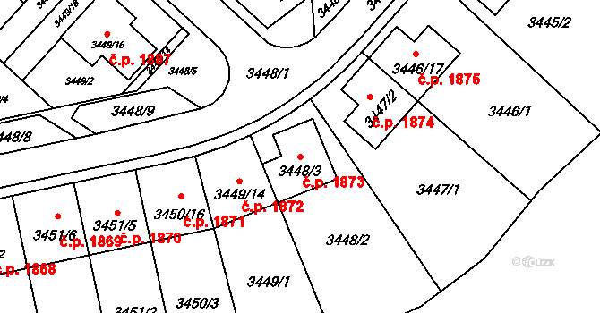 Kuřim 1873 na parcele st. 3448/3 v KÚ Kuřim, Katastrální mapa