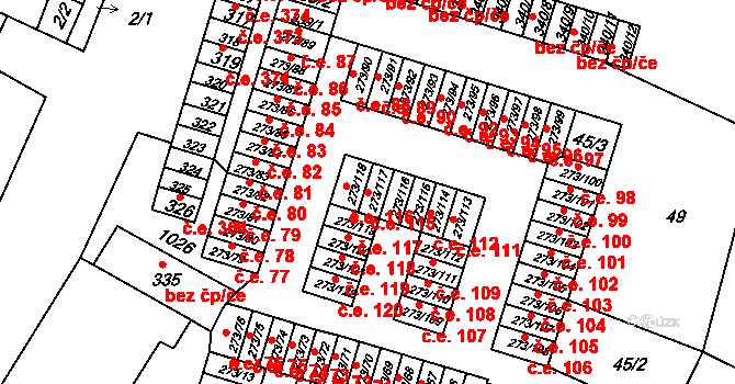 Obrnice 115 na parcele st. 273/117 v KÚ Obrnice, Katastrální mapa