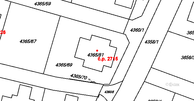 Horní Počernice 2715, Praha na parcele st. 4365/81 v KÚ Horní Počernice, Katastrální mapa