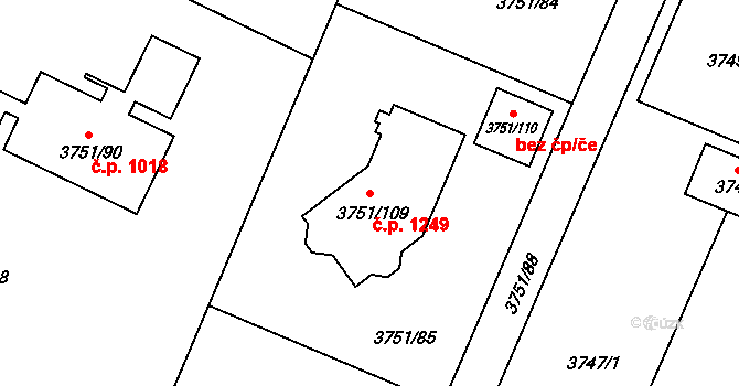 Stará Bělá 1249, Ostrava na parcele st. 3751/109 v KÚ Stará Bělá, Katastrální mapa