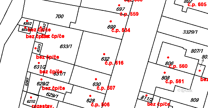 Benešov 516 na parcele st. 632 v KÚ Benešov u Prahy, Katastrální mapa