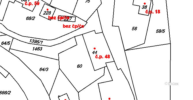Libež 48 na parcele st. 44 v KÚ Libež, Katastrální mapa