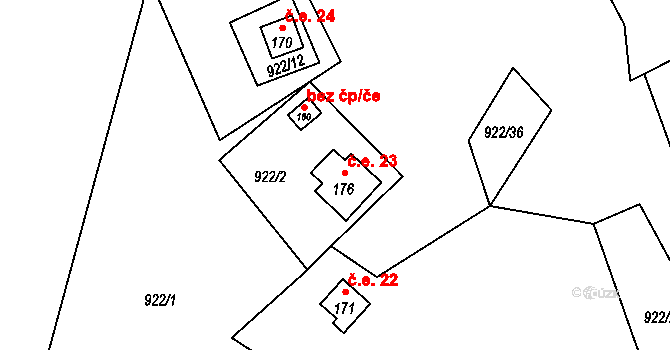 Čížov 23, Chabeřice na parcele st. 176 v KÚ Chabeřice, Katastrální mapa