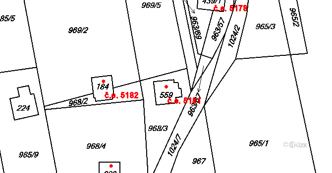 Kozojedy 5181 na parcele st. 559 v KÚ Kozojedy u Kostelce nad Černými Lesy, Katastrální mapa