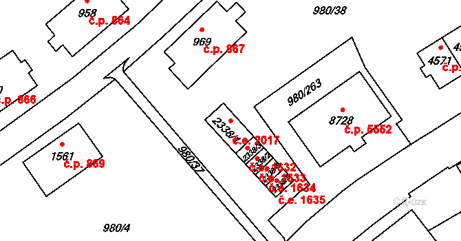 Zlín 2017 na parcele st. 2338/1 v KÚ Zlín, Katastrální mapa