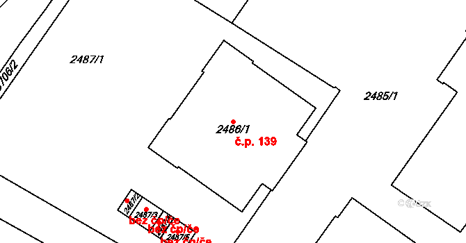 Vyškov-Město 139, Vyškov na parcele st. 2486/1 v KÚ Vyškov, Katastrální mapa