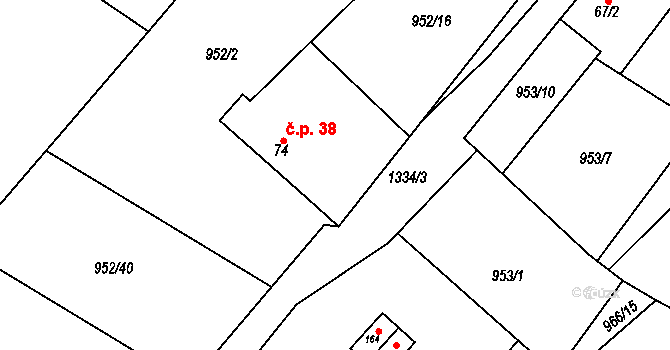 Bolina 38, Vlašim na parcele st. 74 v KÚ Bolina, Katastrální mapa