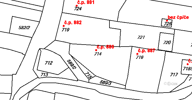 Brumov 886, Brumov-Bylnice na parcele st. 714 v KÚ Brumov, Katastrální mapa