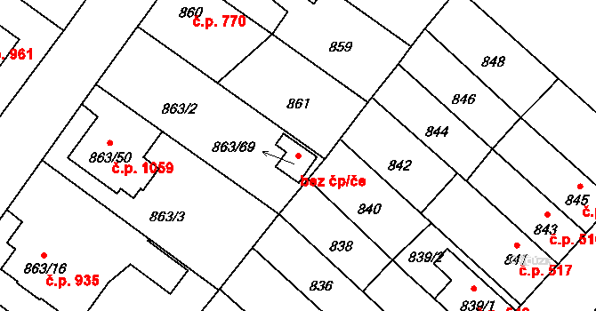 Pelhřimov 39262707 na parcele st. 863/69 v KÚ Pelhřimov, Katastrální mapa