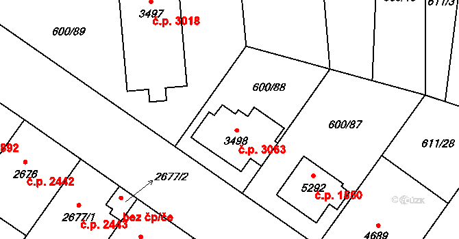 Zlín 3063 na parcele st. 3498 v KÚ Zlín, Katastrální mapa