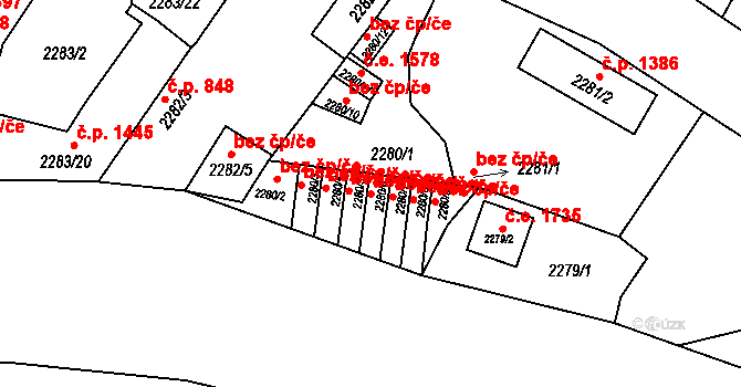 Děčín 43242707 na parcele st. 2280/6 v KÚ Děčín, Katastrální mapa