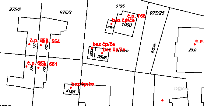 Rožnov pod Radhoštěm 45678707 na parcele st. 2586 v KÚ Rožnov pod Radhoštěm, Katastrální mapa