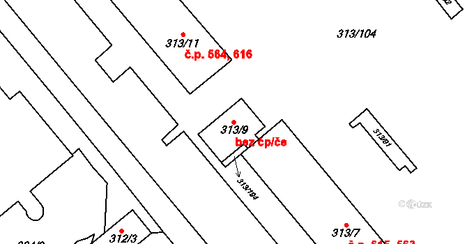 Vyškov-Předměstí 769, Vyškov na parcele st. 313/9 v KÚ Vyškov, Katastrální mapa