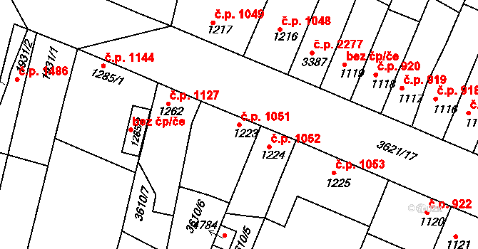 Uherský Brod 1051 na parcele st. 1223 v KÚ Uherský Brod, Katastrální mapa
