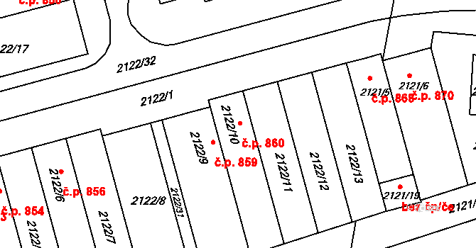 Moravský Krumlov 860 na parcele st. 2122/10 v KÚ Moravský Krumlov, Katastrální mapa