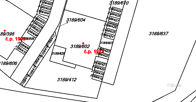 Roztoky 1974 na parcele st. 3189/602 v KÚ Žalov, Katastrální mapa