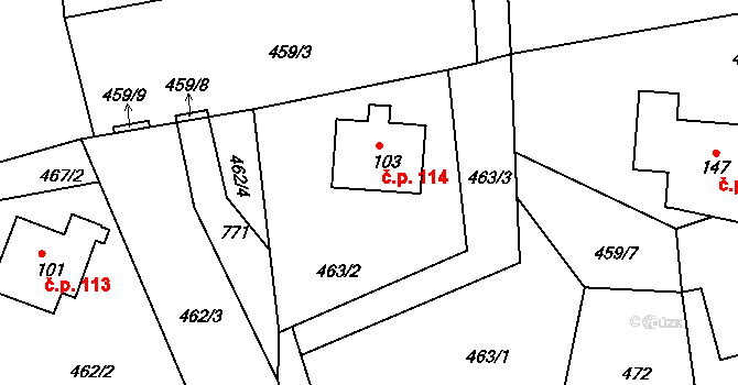 Červená 114, Letohrad na parcele st. 103 v KÚ Červená, Katastrální mapa