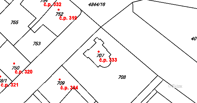 Choceňské Předměstí 333, Vysoké Mýto na parcele st. 707 v KÚ Vysoké Mýto, Katastrální mapa