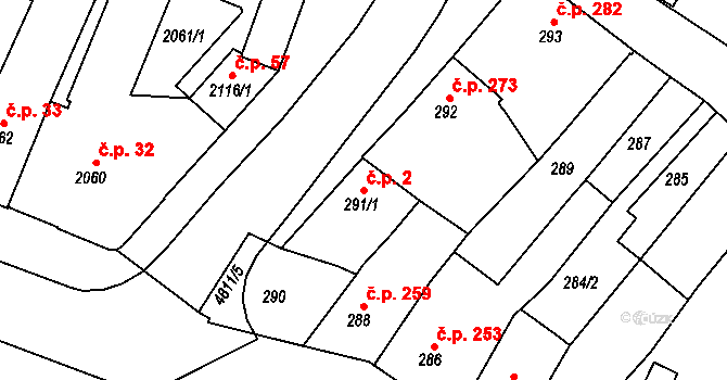 Pražské Předměstí 2, Vysoké Mýto na parcele st. 291/1 v KÚ Vysoké Mýto, Katastrální mapa