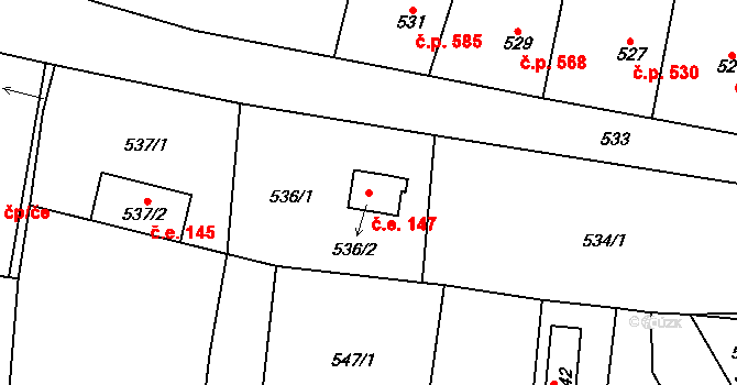 Nýřany 147 na parcele st. 536/2 v KÚ Nýřany, Katastrální mapa