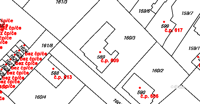 Neratovice 609 na parcele st. 589 v KÚ Neratovice, Katastrální mapa