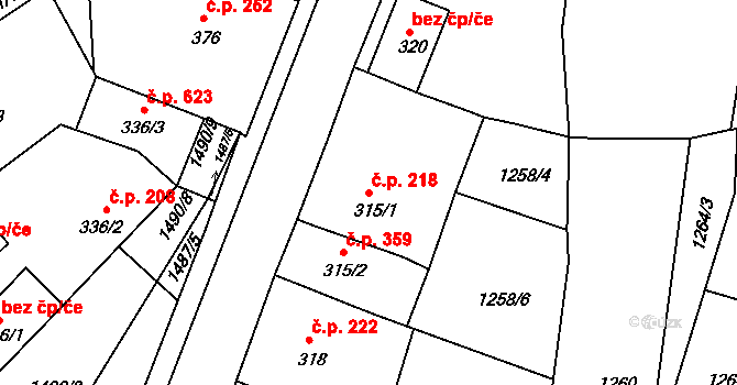 Zbiroh 218 na parcele st. 315/1 v KÚ Zbiroh, Katastrální mapa