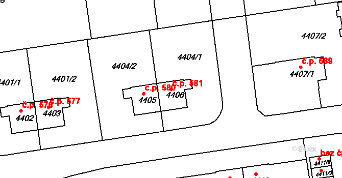 Pražské Předměstí 581, Jaroměř na parcele st. 4406 v KÚ Jaroměř, Katastrální mapa