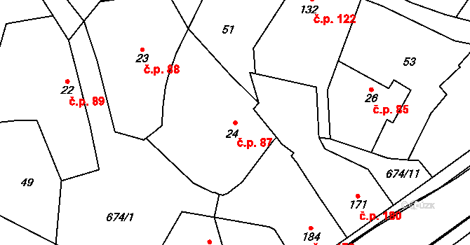 Krčín 87, Nové Město nad Metují na parcele st. 24 v KÚ Krčín, Katastrální mapa
