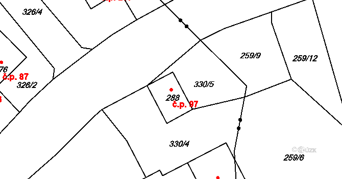 Bražec 97, Náchod na parcele st. 288 v KÚ Bražec, Katastrální mapa