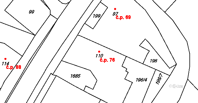 Opatovice nad Labem 76 na parcele st. 110 v KÚ Opatovice nad Labem, Katastrální mapa