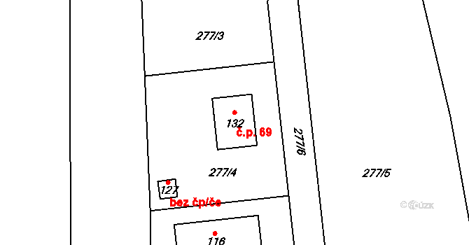 Horní Poříčí 69 na parcele st. 132 v KÚ Horní Poříčí, Katastrální mapa