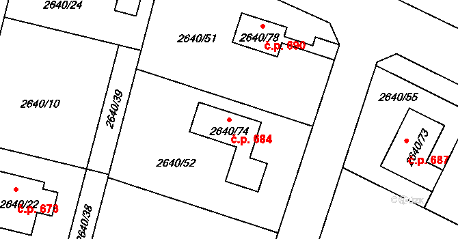 Mimoň I 684, Mimoň na parcele st. 2640/52 v KÚ Mimoň, Katastrální mapa