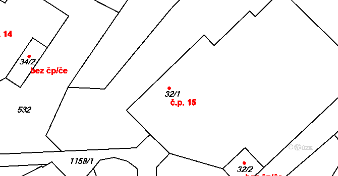 Jílovec 15, Fulnek na parcele st. 32/1 v KÚ Jílovec, Katastrální mapa