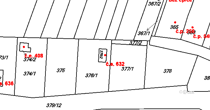 Jedovnice 632 na parcele st. 376/2 v KÚ Jedovnice, Katastrální mapa