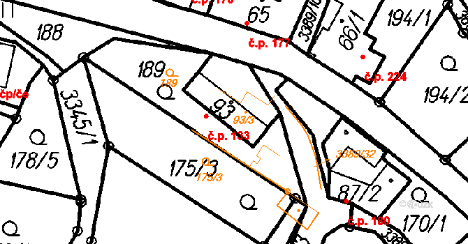 Spálov 133 na parcele st. 93/3 v KÚ Spálov, Katastrální mapa
