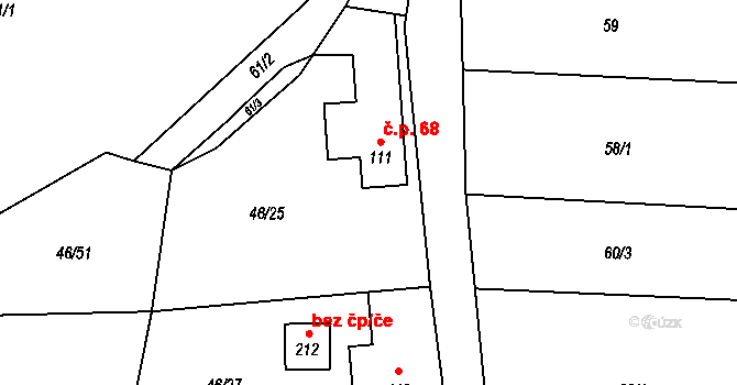 Plačkov 68, Humpolec na parcele st. 111 v KÚ Plačkov, Katastrální mapa
