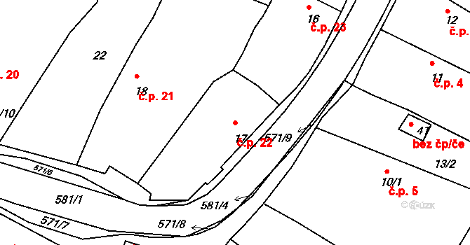 Hunčice 22, Líšťany na parcele st. 17 v KÚ Hunčice, Katastrální mapa