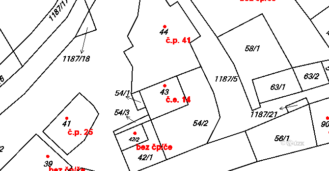 Liběšovice 14, Blšany na parcele st. 43 v KÚ Liběšovice, Katastrální mapa