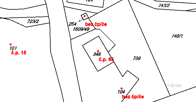 Bolehošťská Lhota 65, Bolehošť na parcele st. 348 v KÚ Bolehošť, Katastrální mapa