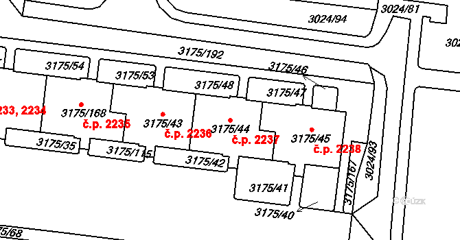 Louny 2237 na parcele st. 3175/44 v KÚ Louny, Katastrální mapa