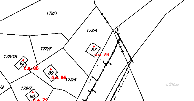 Boňkov 76 na parcele st. 87 v KÚ Boňkov, Katastrální mapa