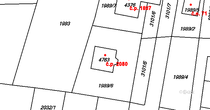 Čelákovice 2080 na parcele st. 4763 v KÚ Čelákovice, Katastrální mapa