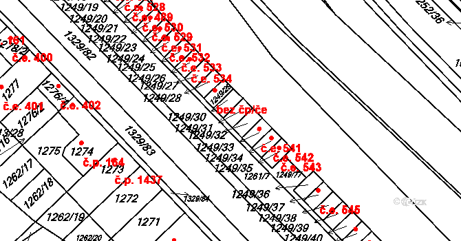 Hustopeče 539 na parcele st. 1249/31 v KÚ Hustopeče u Brna, Katastrální mapa